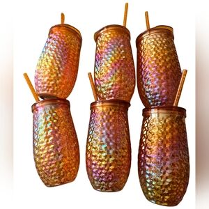 Bundle Of 6 Iridescent Tumblers with Straws NWT